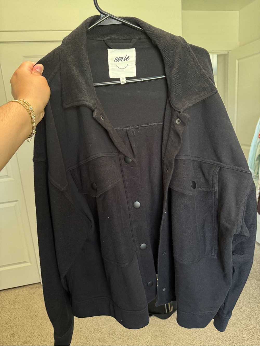 aerie Black Oversized Snap-Front Jean Jacket